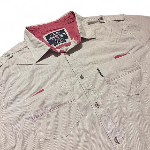 Vintage Ecko Unltd White Pink Button Up Short Sleeve Shirt Sz XL - Picture 2 of 5